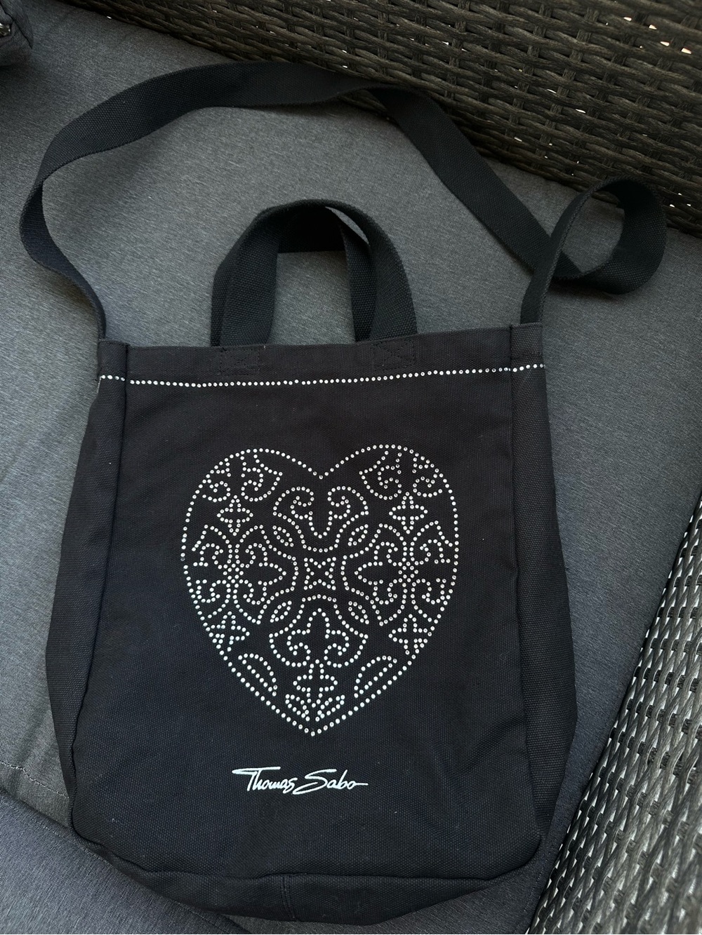 EUC Thomas Sabo Black Canvas Heart-Stud Tote